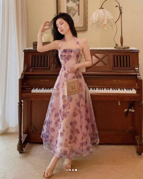 High Quality Fairy Floral Seaside Vacation Halter Neck Dresses